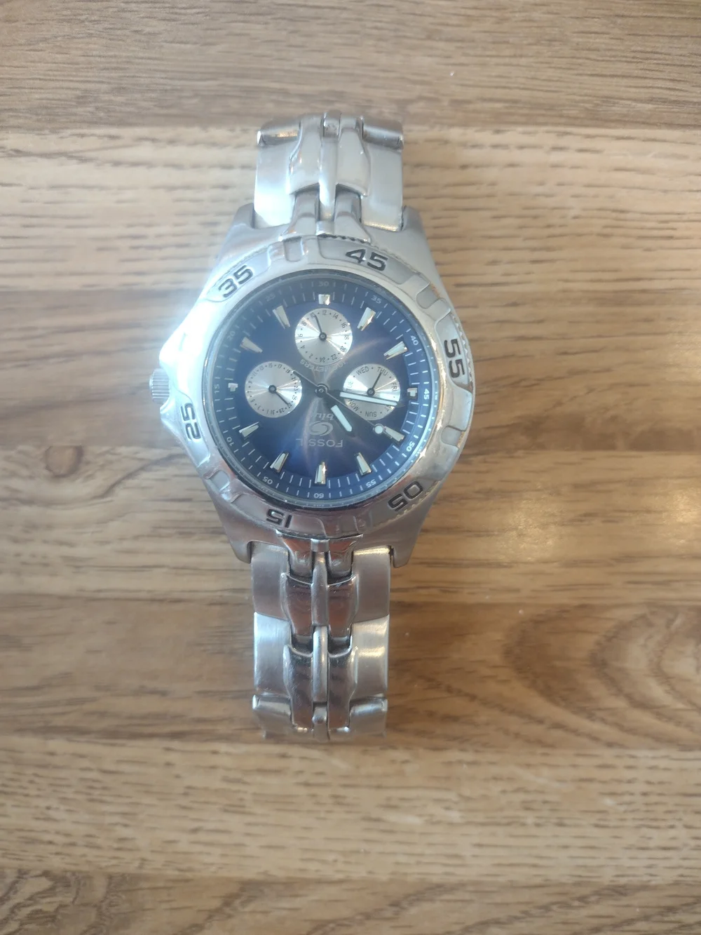 Men's BQ-9177 Fossil Blue 35MM Chronograph Stainless Steel Quartz Watch